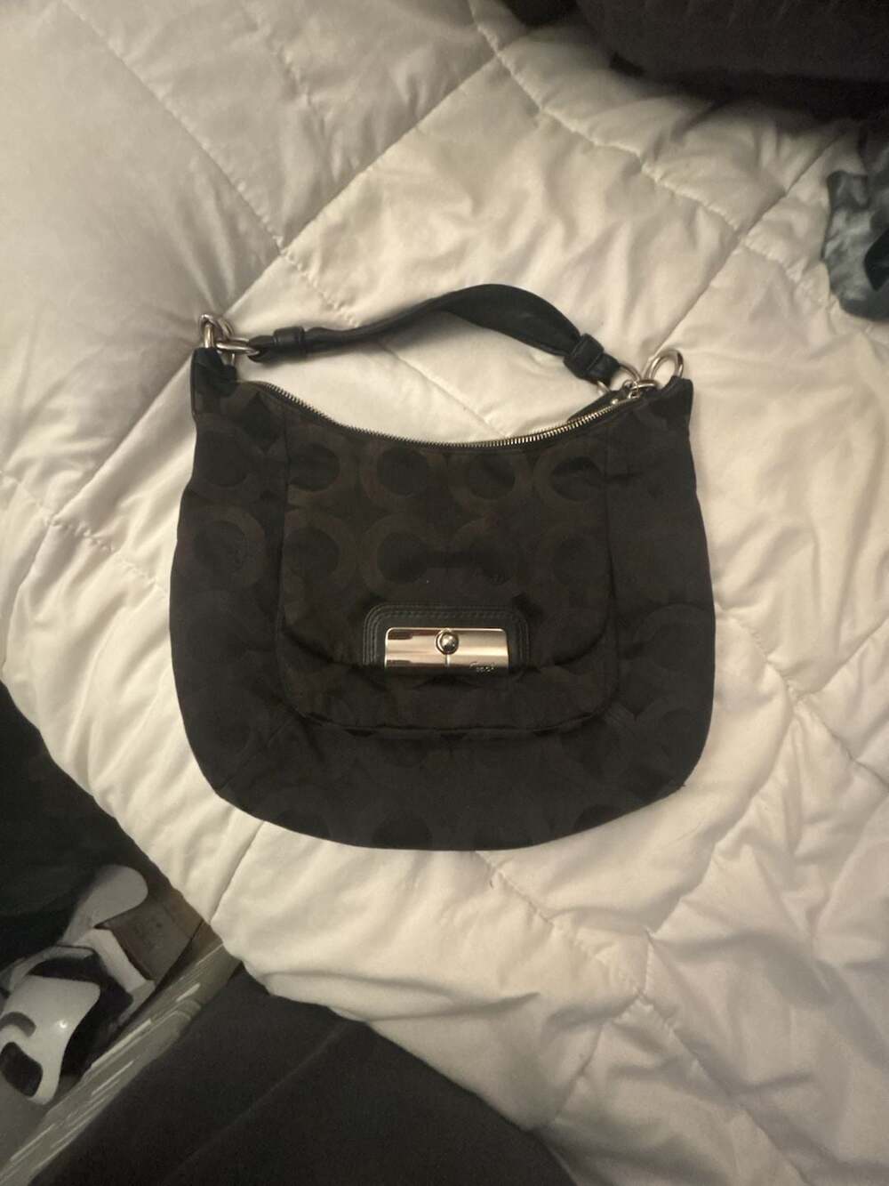 Vintage Coach Kristin Op Art Signature Sateen Hobo Bag Black